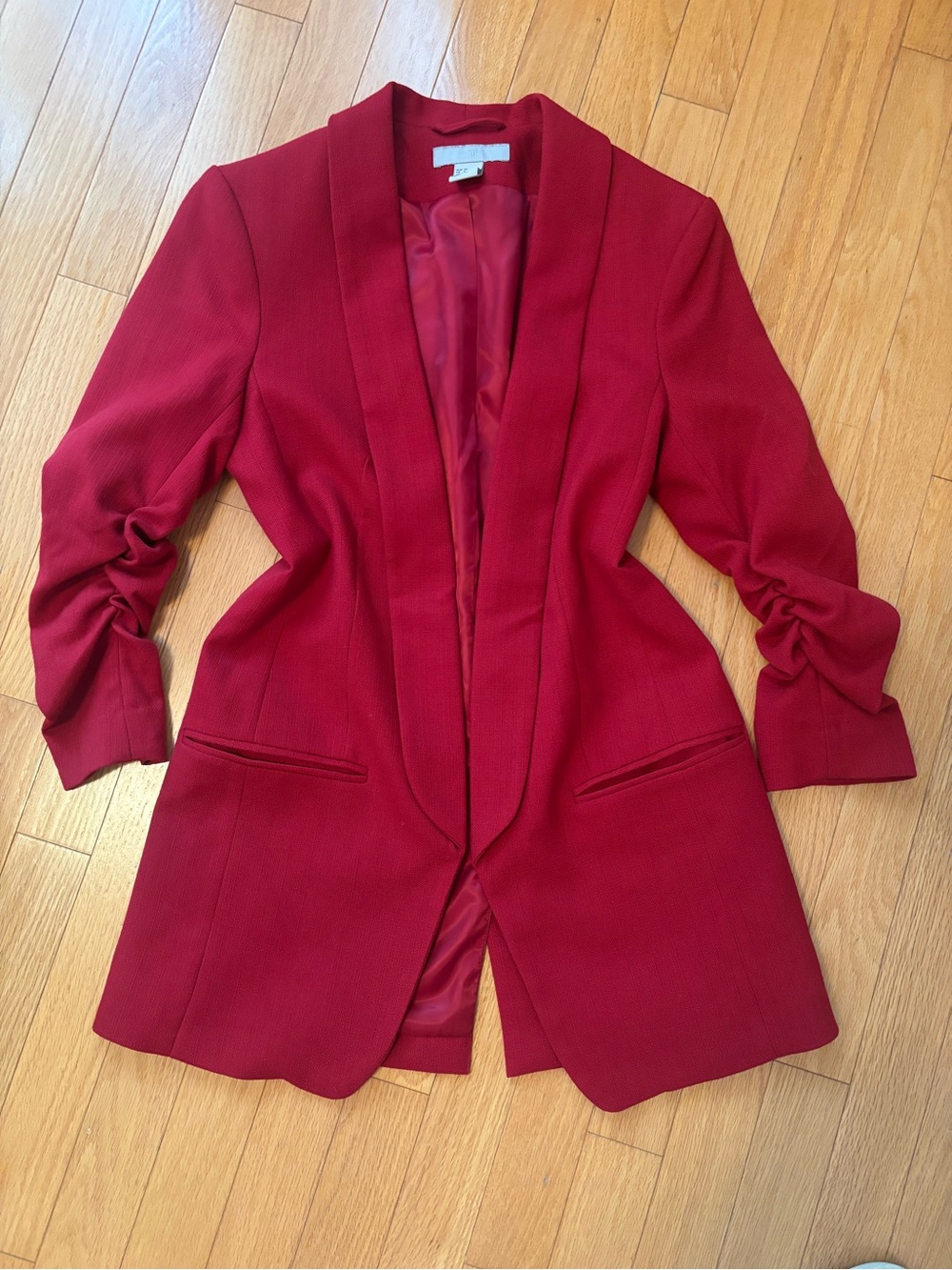 Women's Red Long Blazer Jacket - Classic Open Front